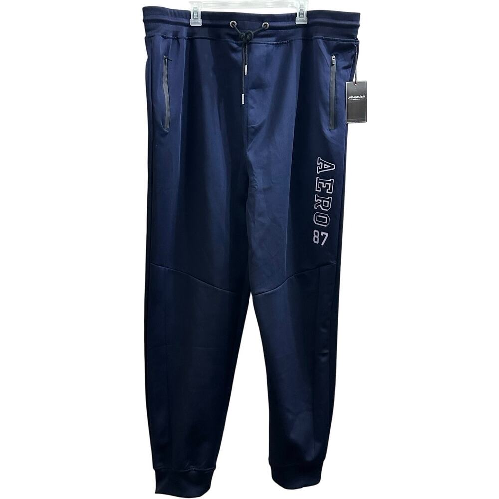 NWT Aeropostale 4X Men’s Navy Joggers Smooth Sweatpants Drawstring & Zip Pockets